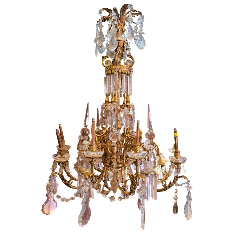 Large Chandelier in Gilt Bronze and Crystal, Napoleon III, Early 20th Century