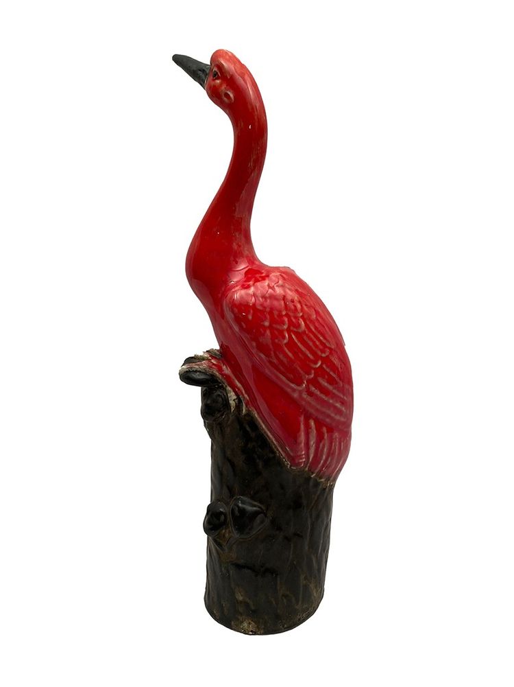 China, early 20th century, wading bird on its rock in enameled ceramic