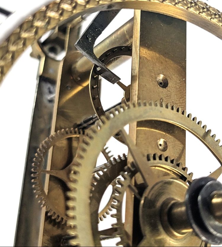 Beautiful 19th century Skeleton Clock, "Keyhole Frame" model