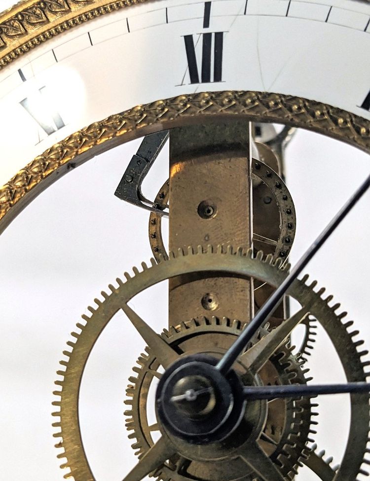 Beautiful 19th century Skeleton Clock, "Keyhole Frame" model