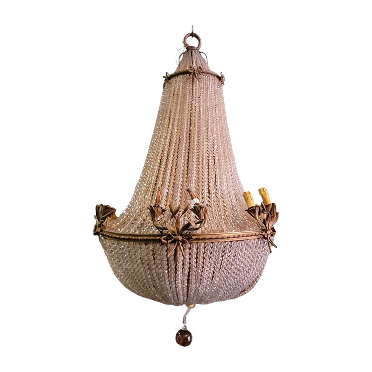 Large Chandelier (H153cm) Pearl Bag, or Hot Air Balloon, Late 19th Early 20th Century