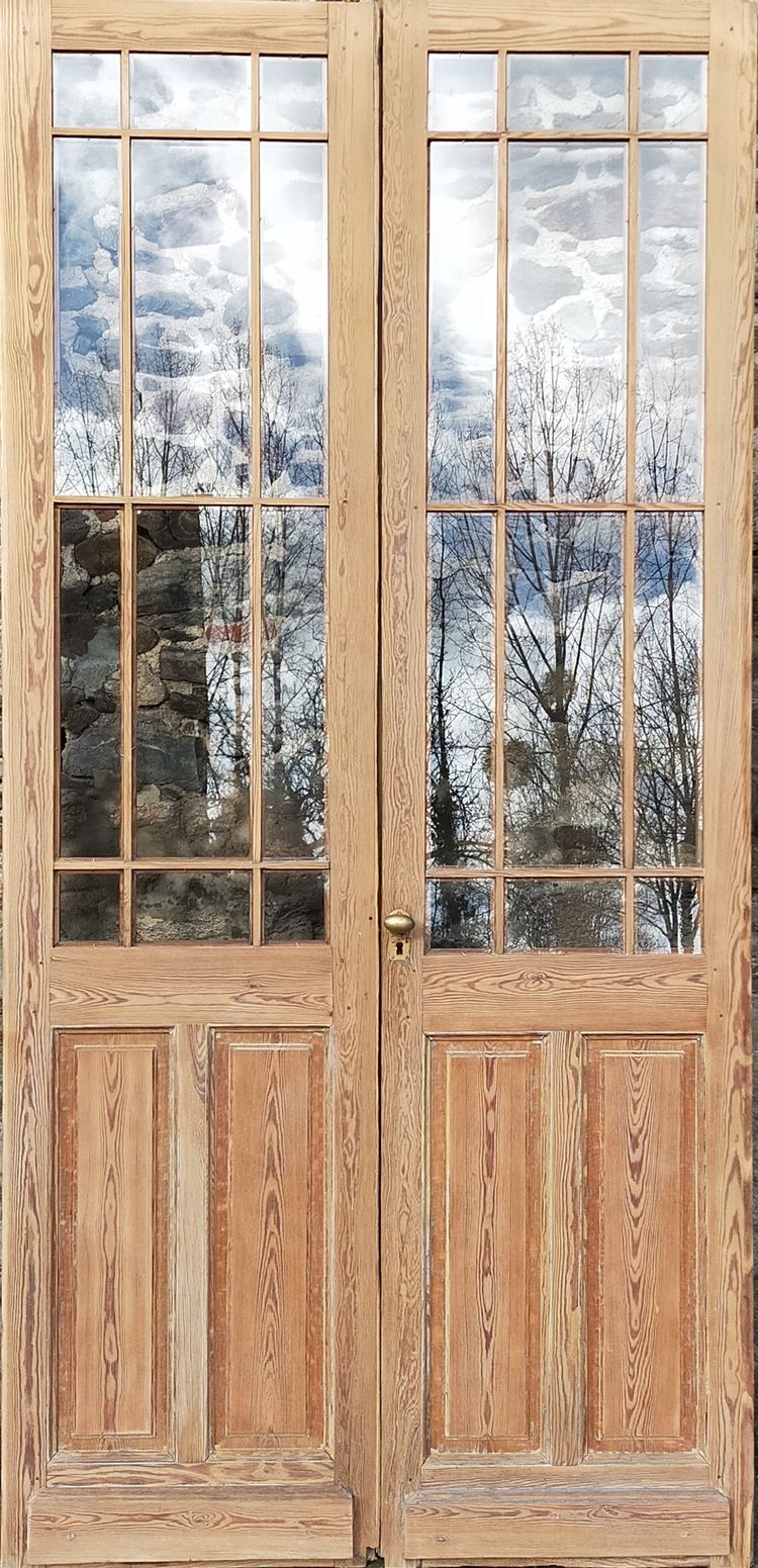 Large Double Glass Door End Old 19th Century Communication Showcase Library Workshop Loft