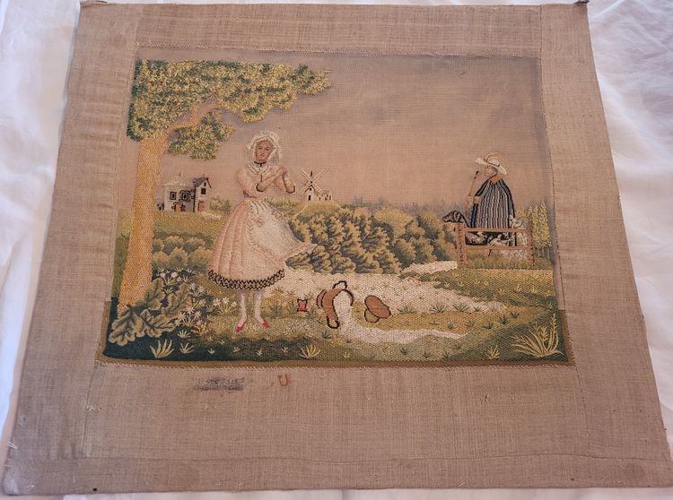 Embroidery after Jean de La Fontaine, 19th century