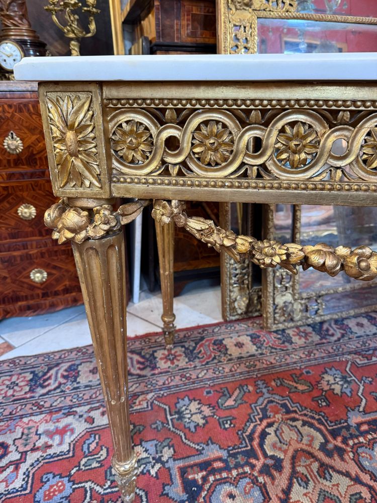 TABLE CONSOLE EPOQUE LOUIS XVI EN BOIS DORE