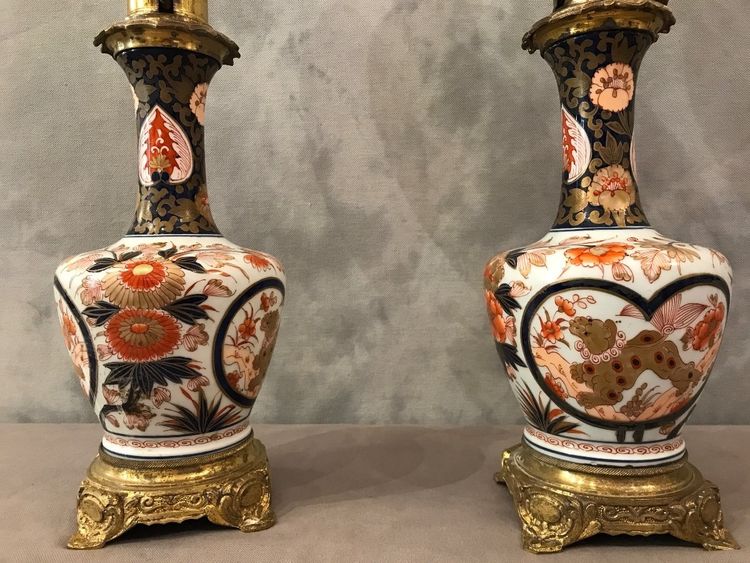 Belle paire de lampes à huile IMARI, d'époque 19 ème 