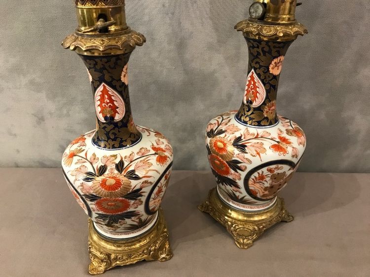 Belle paire de lampes à huile IMARI, d'époque 19 ème 