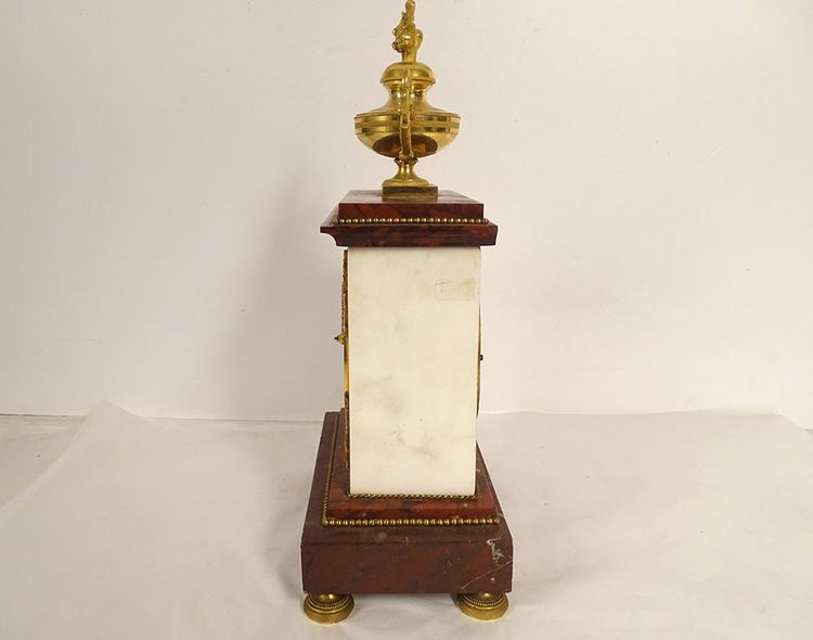 Pendulum Borne Red White Marble Gilt Bronze Heart Son Paris Empire XIXth