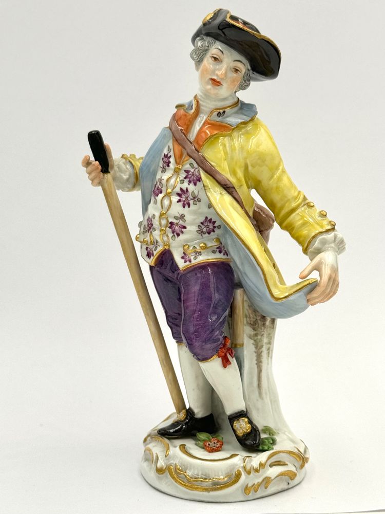 Meissen - porcelain figure of a child gardener with shepherd's crook