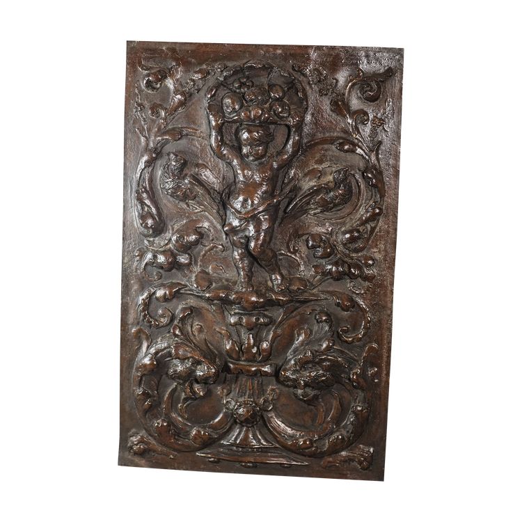 PUTTO, Bas relief on copper on wood, 19th century