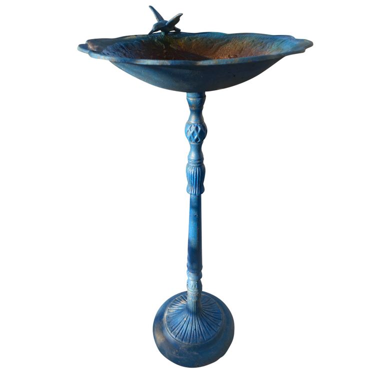 Beautiful ornate bird bath on a stand in cast iron Napoleon III lacquered in intense blue