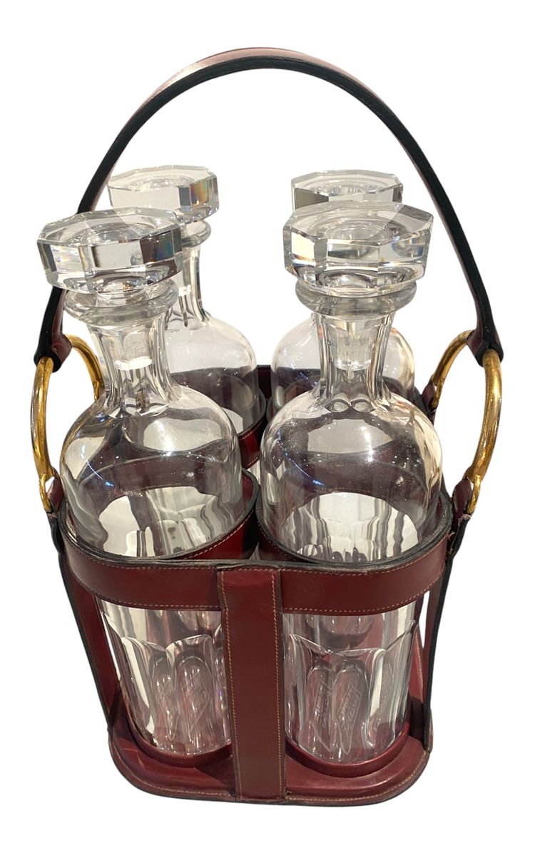 Hermès liqueur service 4 Baccarat crystal carafes