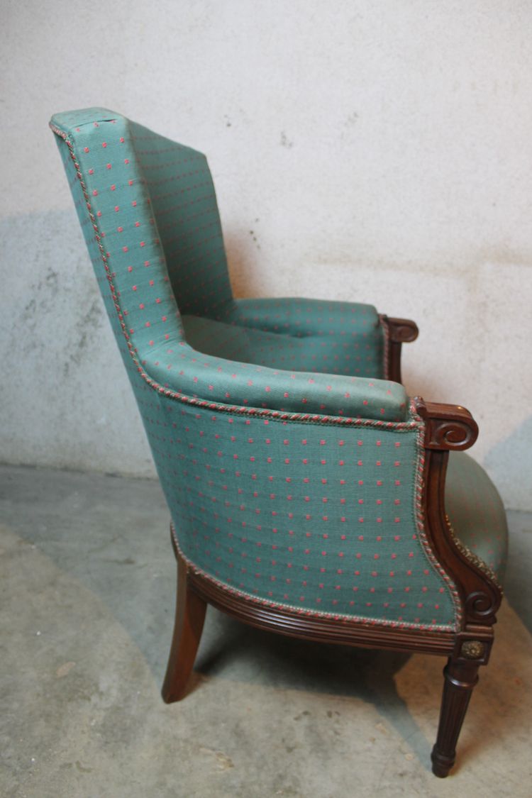 Pair of Louis XVI style mahogany bergere chairs, 19th century