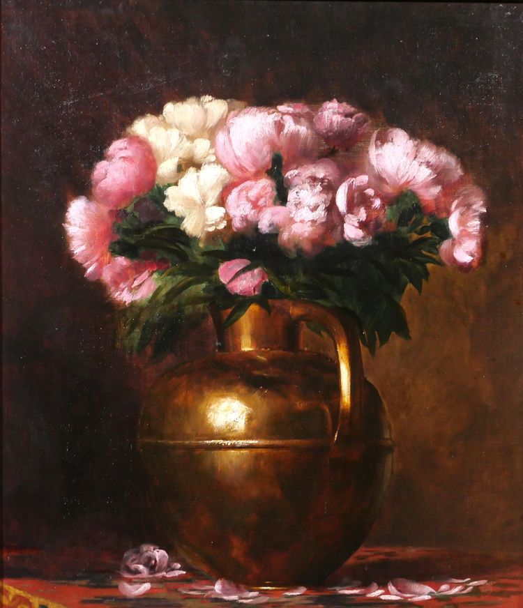 Guillaume ALAUX 1856-1912 Still life of flowers (peonies), painting, circa 1890-1900