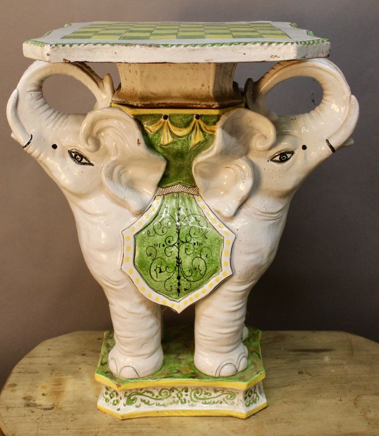 Double Elephant Ceramic Checkered Saddle