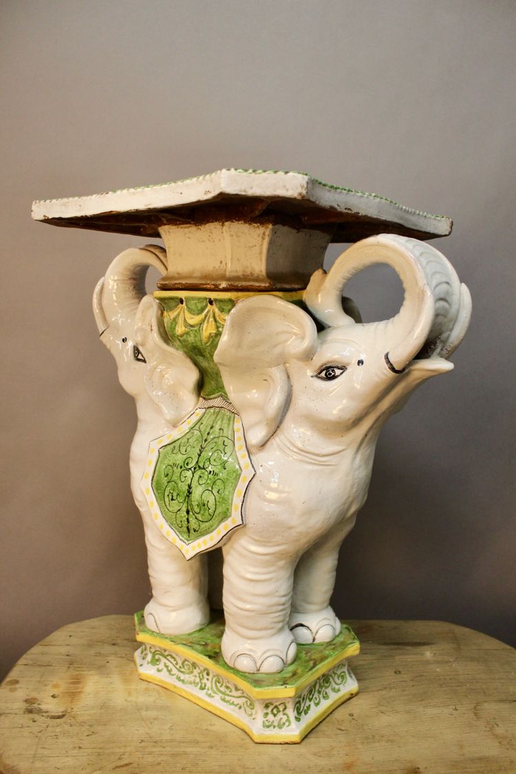 Double Elephant Ceramic Checkered Saddle