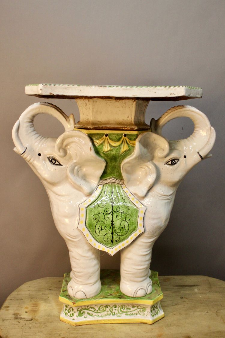 Double Elephant Ceramic Checkered Saddle