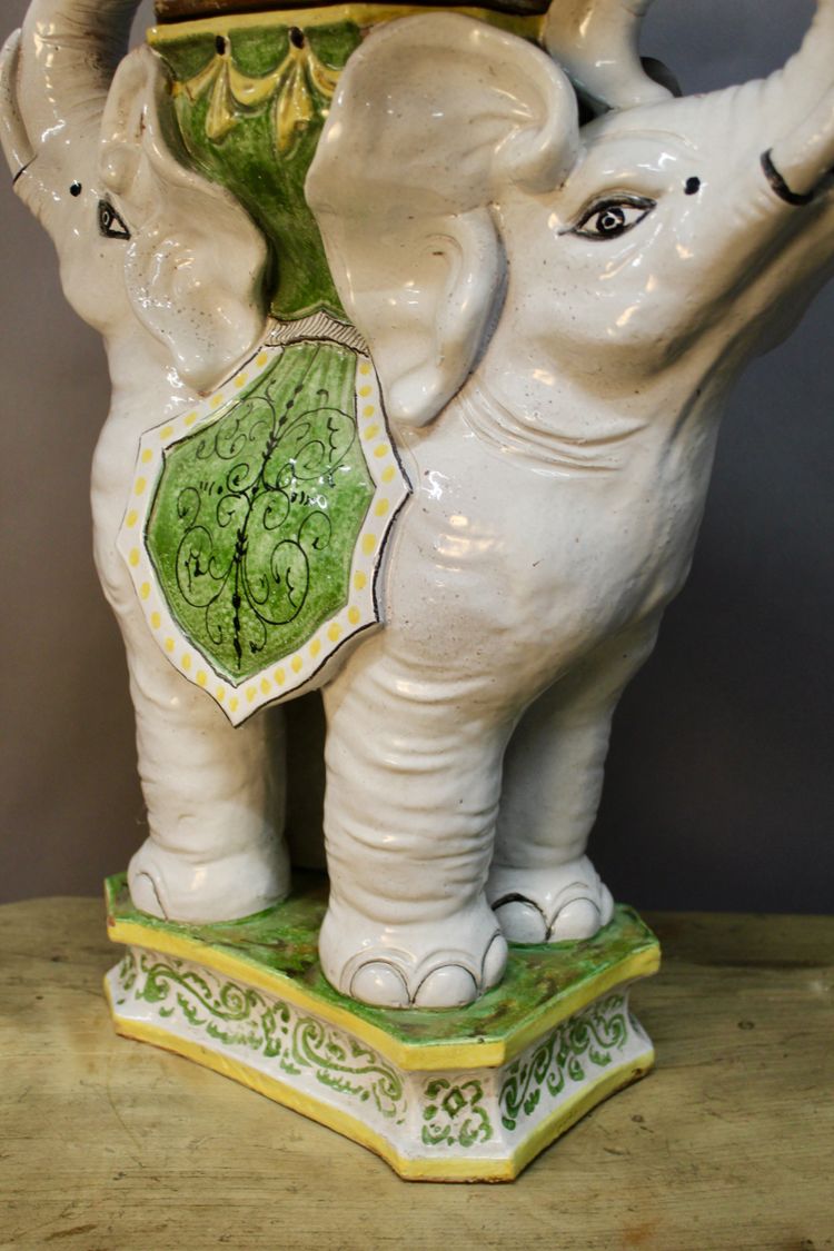 Double Elephant Ceramic Checkered Saddle