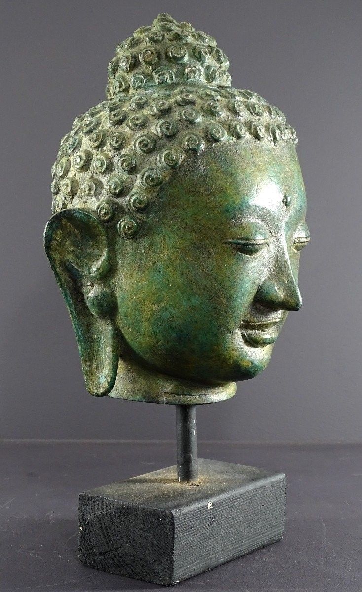 Thaïlande, Années 1920/1930, Grande Tête De Bouddha En Bronze Dans Le Style Ayuttaya.