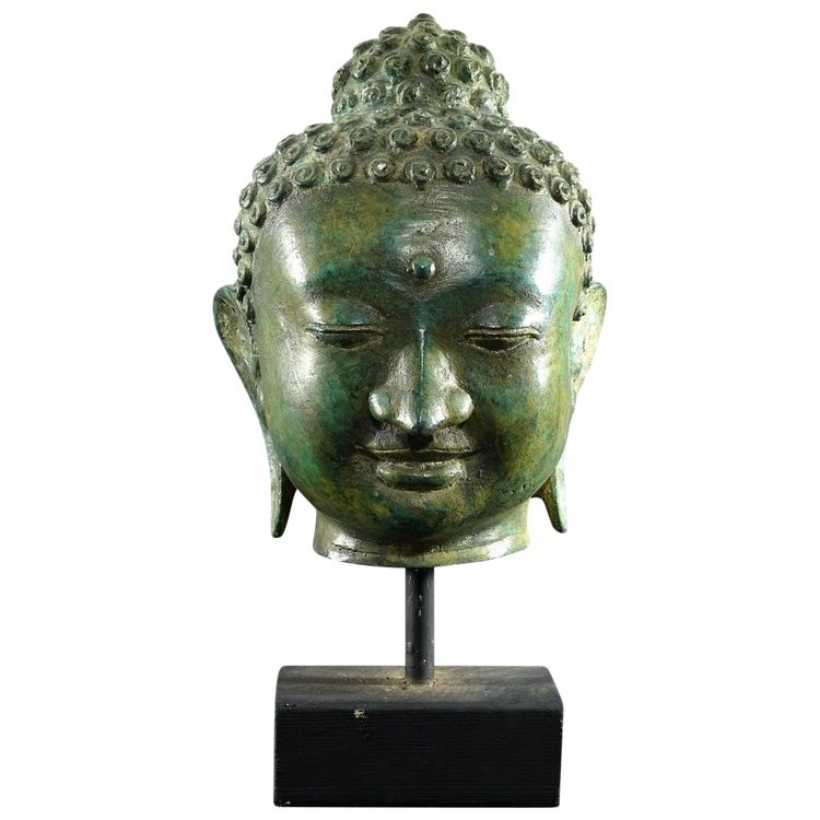 Thaïlande, Années 1920/1930, Grande Tête De Bouddha En Bronze Dans Le Style Ayuttaya.