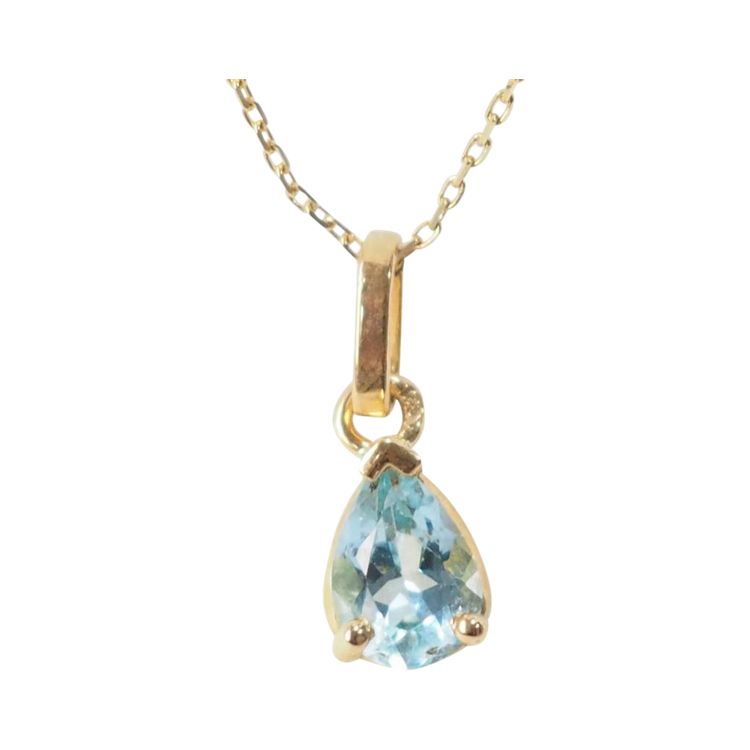 Yellow gold and blue topaz solitaire necklace