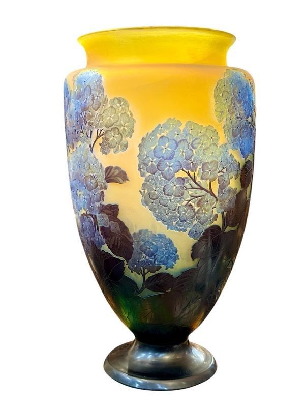 Vaso monumentale Art Nouveau "Ortensie" di Emile Gallé