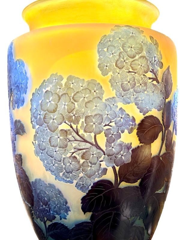 Vaso monumentale Art Nouveau "Ortensie" di Emile Gallé