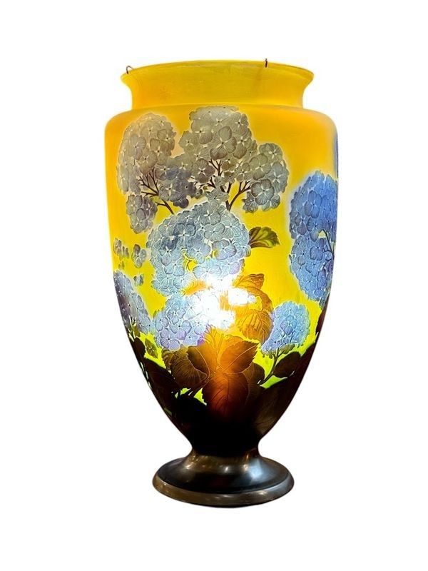 Vaso monumentale Art Nouveau "Ortensie" di Emile Gallé