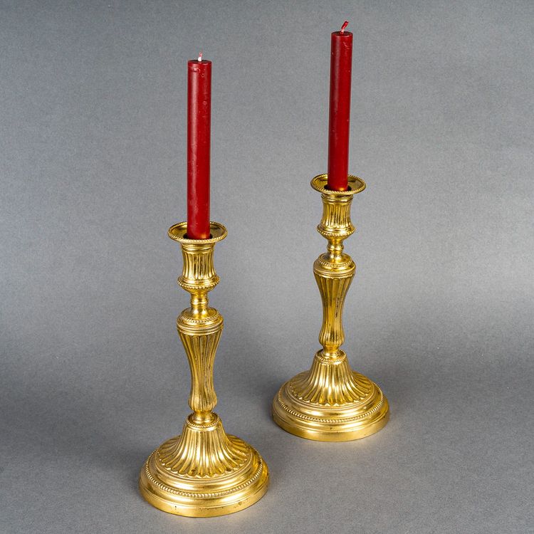 Pair of chiseled gilt bronze candlesticks Louis XVI period circa 1780