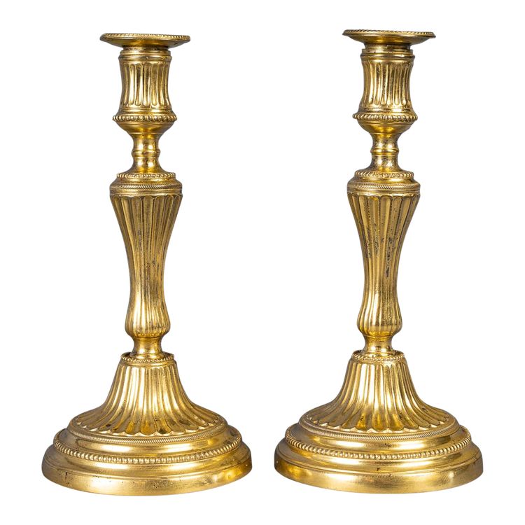 Pair of chiseled gilt bronze candlesticks Louis XVI period circa 1780