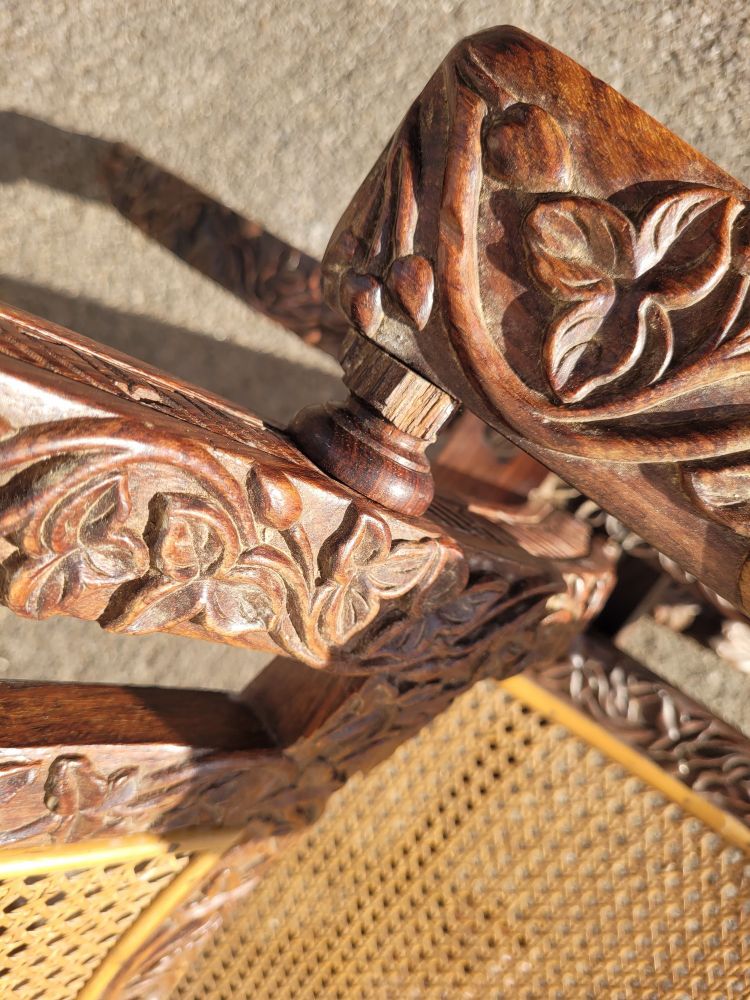 Carved Wood Folding Armchair, India 19th Century