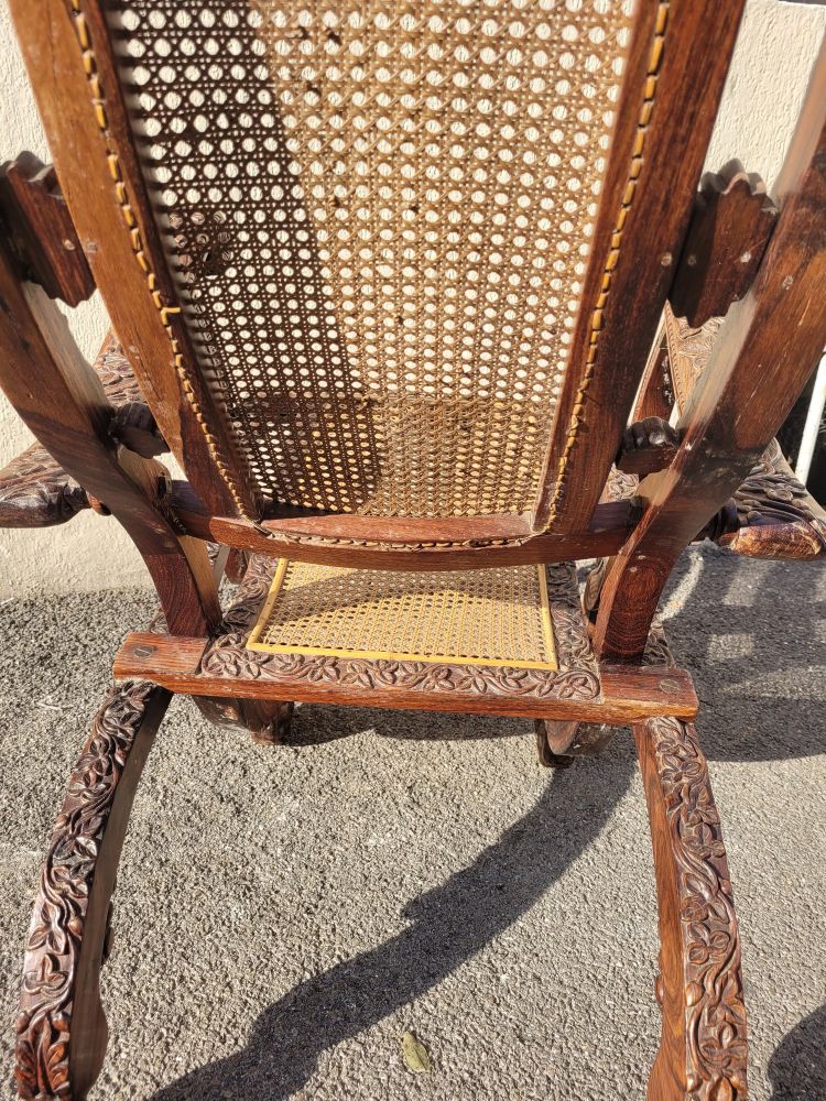 Carved Wood Folding Armchair, India 19th Century