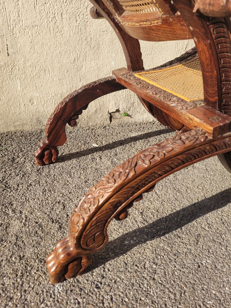 Carved Wood Folding Armchair, India 19th Century