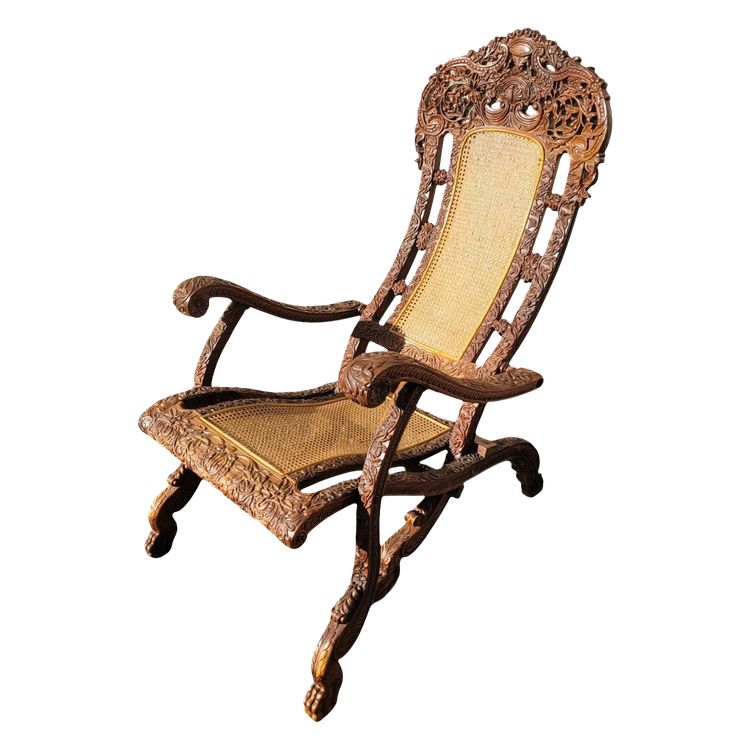 Carved Wood Folding Armchair, India 19th Century