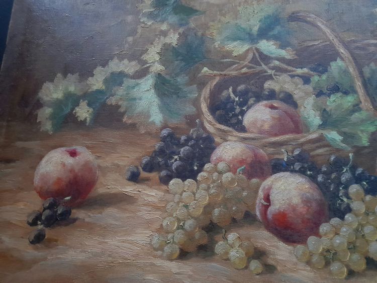 Large frameless still life painting with fruit