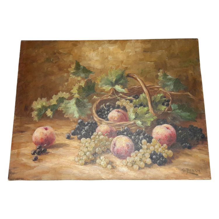 Large frameless still life painting with fruit