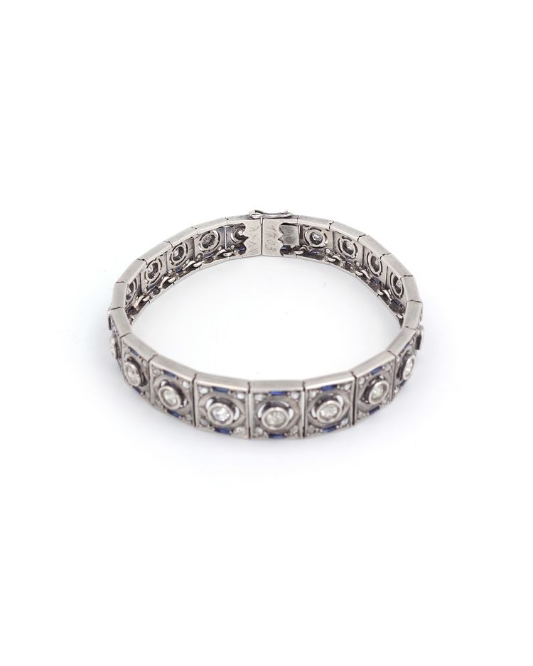 Art Deco sapphire bracelet in silver, Art Deco jewelry