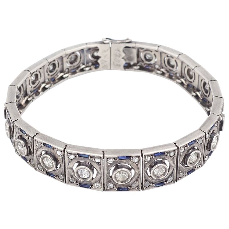 Art Deco sapphire bracelet in silver, Art Deco jewelry