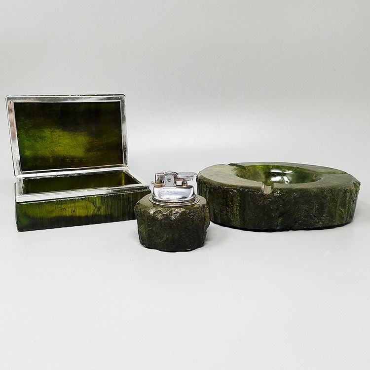 1960s Gorgeous Green Alabaster Smoking Set by Romano Bianchi