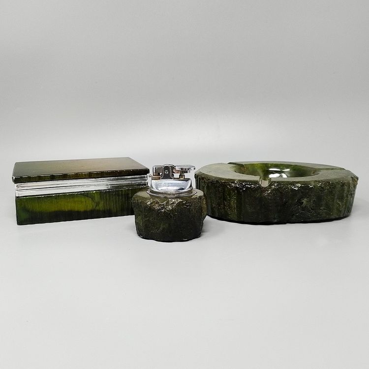 1960s Gorgeous Green Alabaster Smoking Set by Romano Bianchi