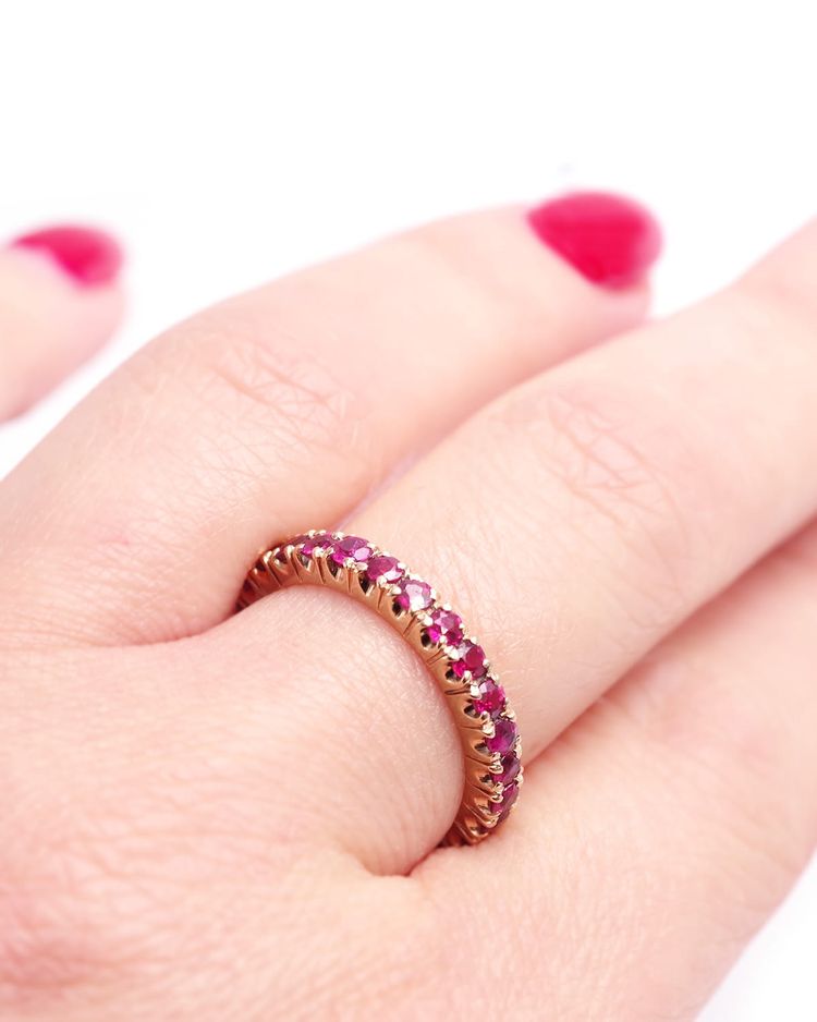 Eternity ruby wedding ring in 14 karat gold, band ring, wedding ring