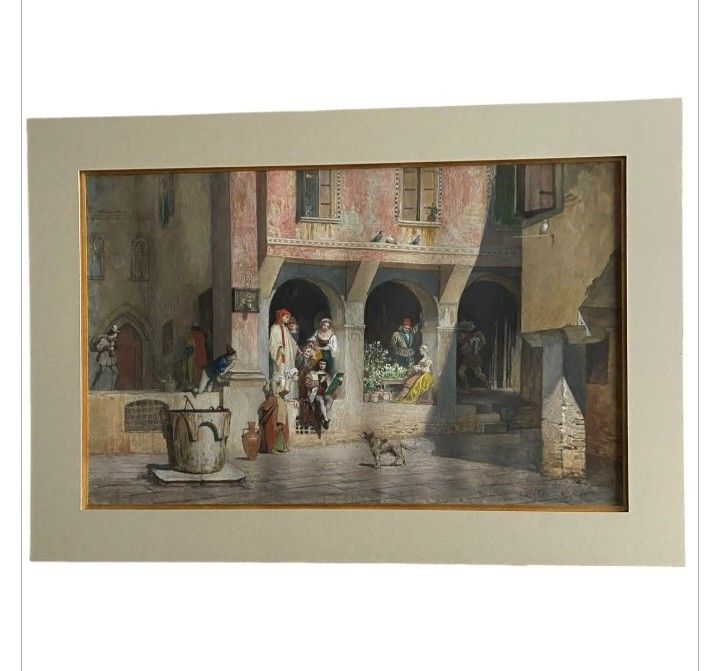 AZE Adolphe scène de rue à Venise 1879  gouache 