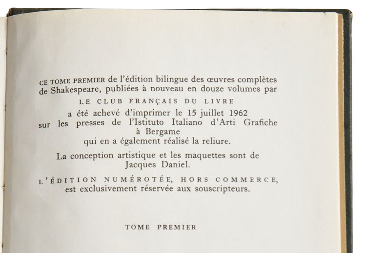 Shakespeare's complete bilingual works in 12 volumes - Club français du Livre, 1962