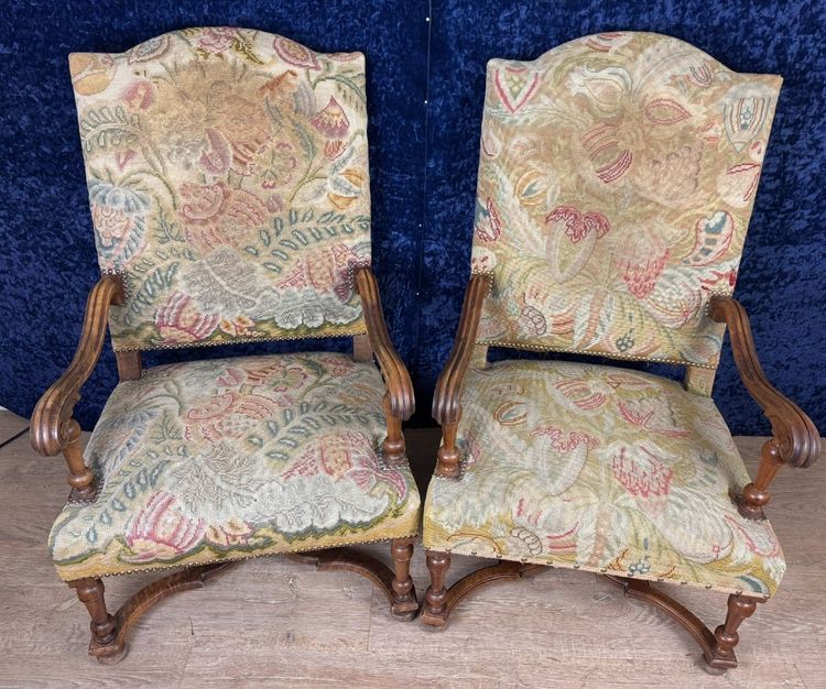 Pair Of Louis XIII Walnut Armchairs Circa 1850