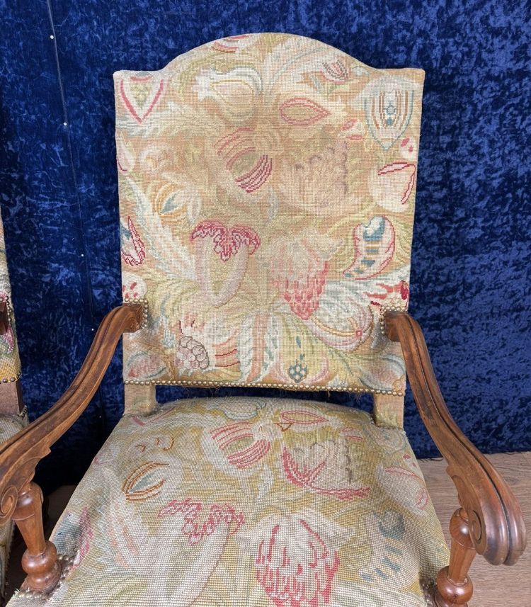 Pair Of Louis XIII Walnut Armchairs Circa 1850