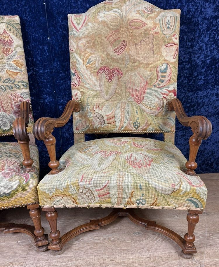 Pair Of Louis XIII Walnut Armchairs Circa 1850