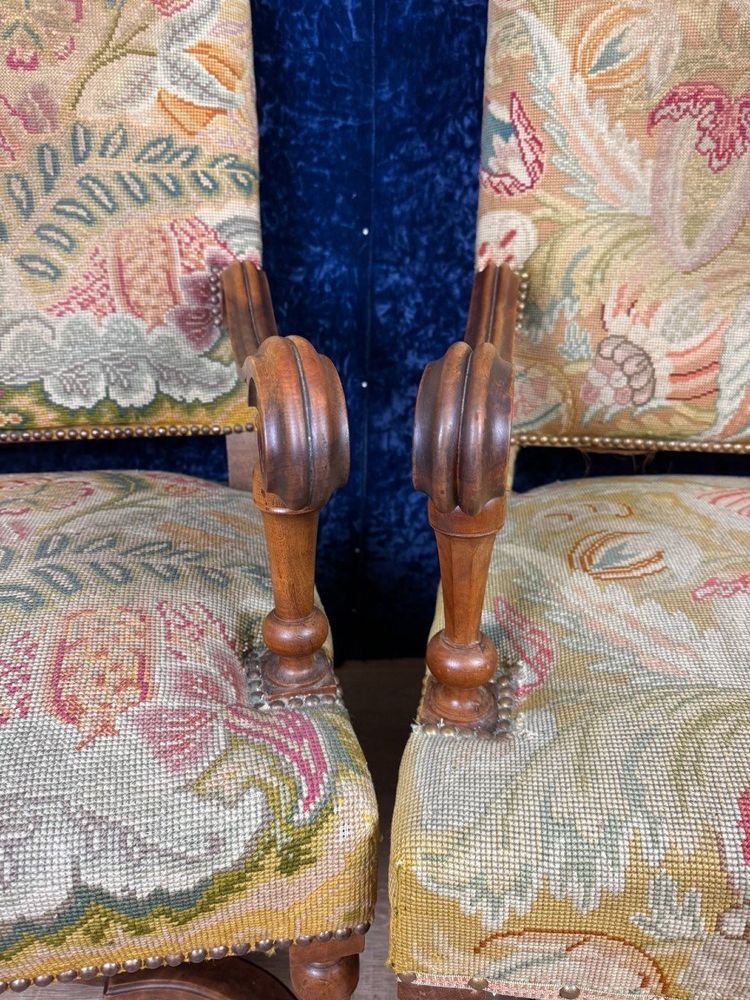 Pair Of Louis XIII Walnut Armchairs Circa 1850