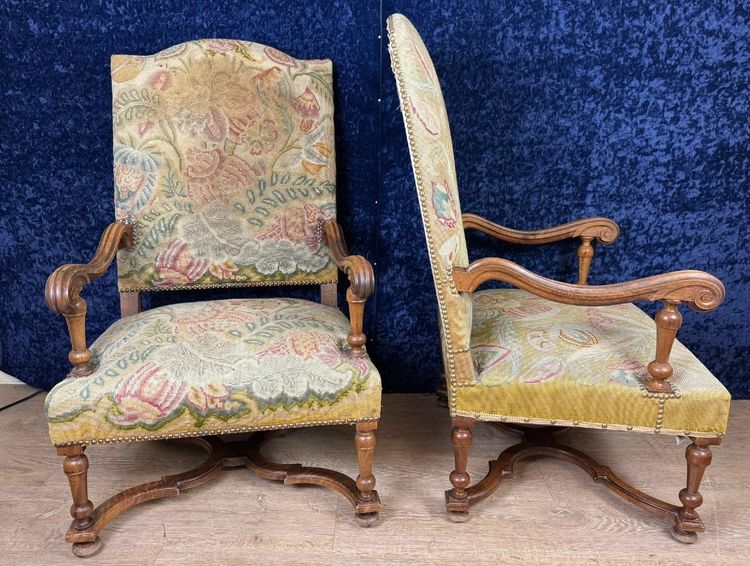 Pair Of Louis XIII Walnut Armchairs Circa 1850