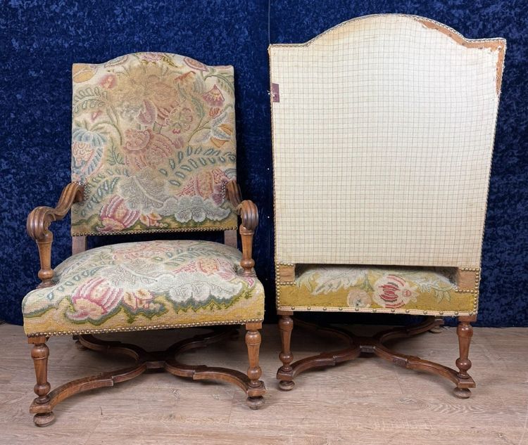 Pair Of Louis XIII Walnut Armchairs Circa 1850