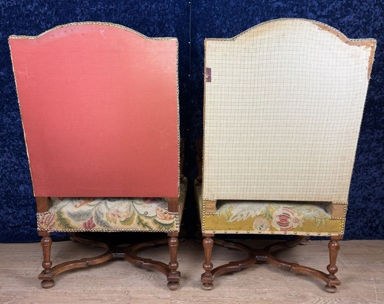 Pair Of Louis XIII Walnut Armchairs Circa 1850