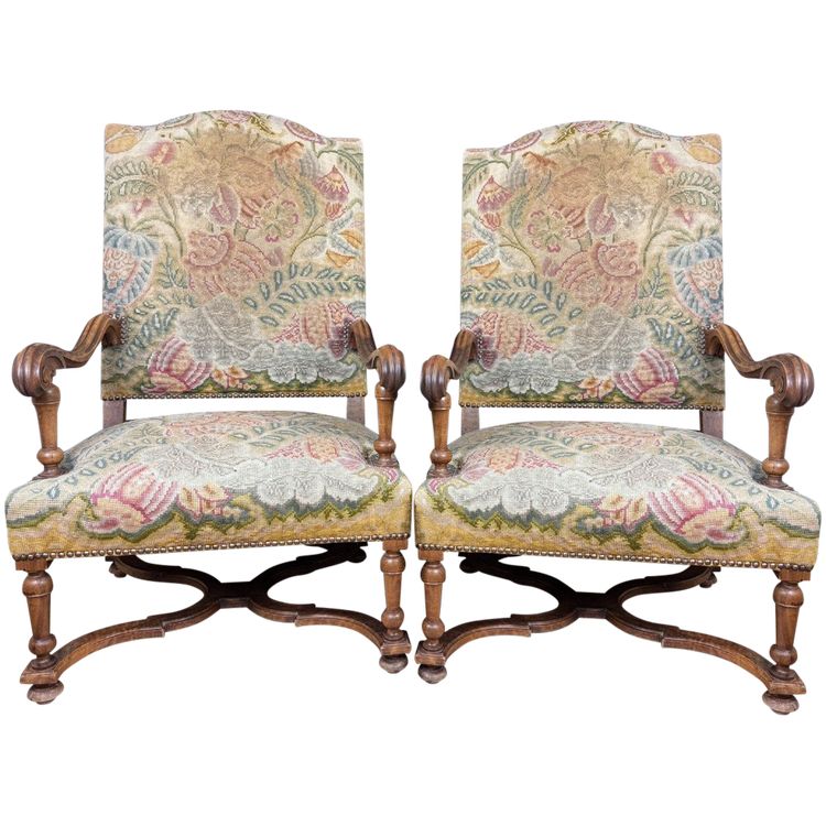 Pair Of Louis XIII Walnut Armchairs Circa 1850